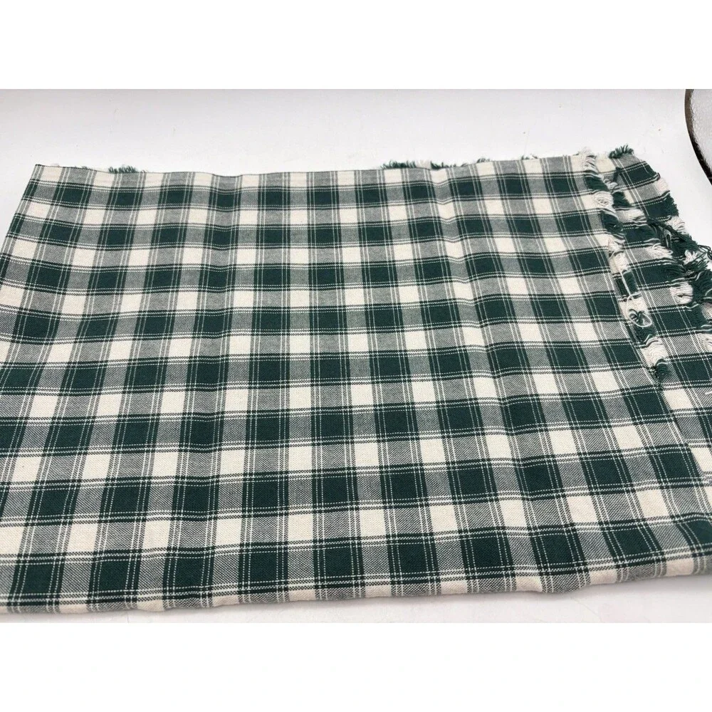 Green Ivory Plaid Woven Fabric 1 Yard Christmas Holiday Sewing Material